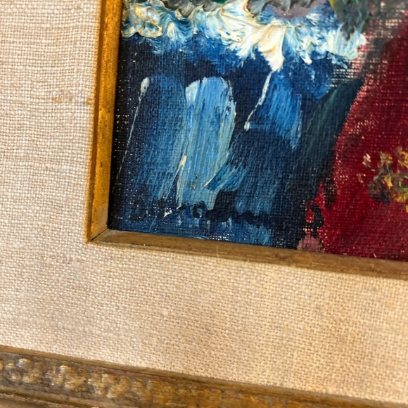 Signed “unknown” Vintage Framed Oil Painting, Girl With Big Eyes (Floral) - Picture 5 of 11